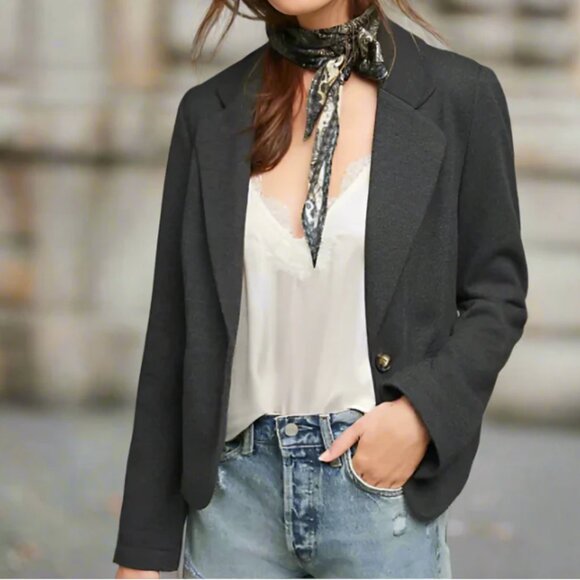 Anthropologie Cartonnier Cropped Blazer Jacket Gray Womens 14 Tomboy Style - Picture 1 of 9